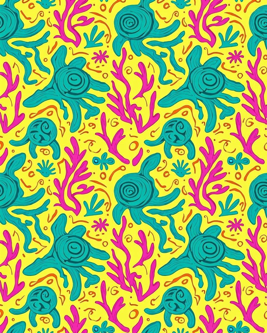 Vivid Yellow Teal Octopus Coral Rug