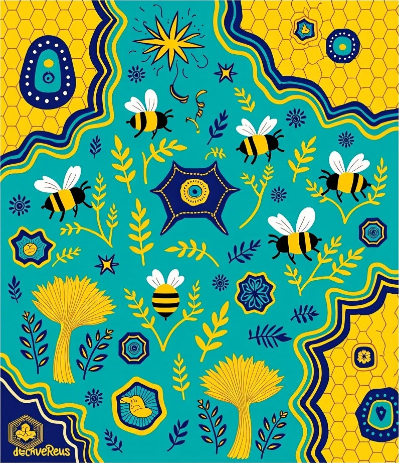 Teal Yellow Bee Hive Garden Tapestry Rug