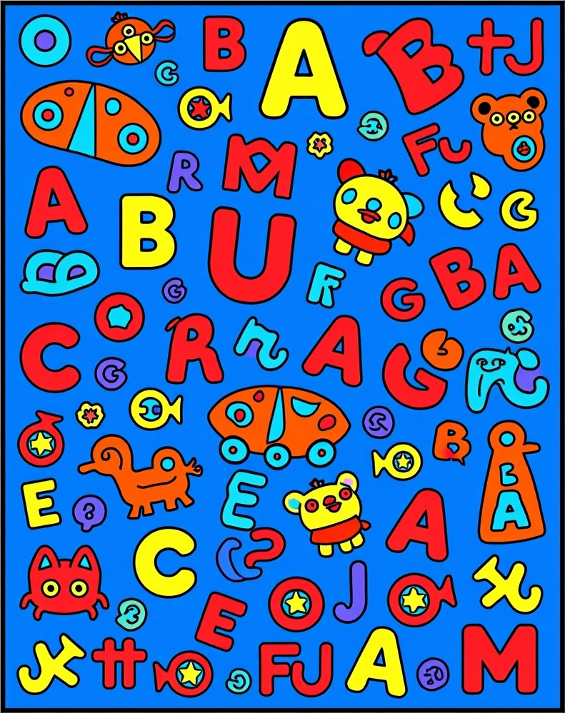 Playful Alphabet Animals Transportation Collage Rug