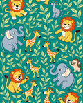 Cute Jungle Animals Green Foliage Rug