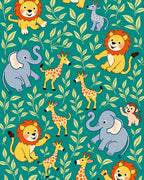 Cute Jungle Animals Green Foliage Rug