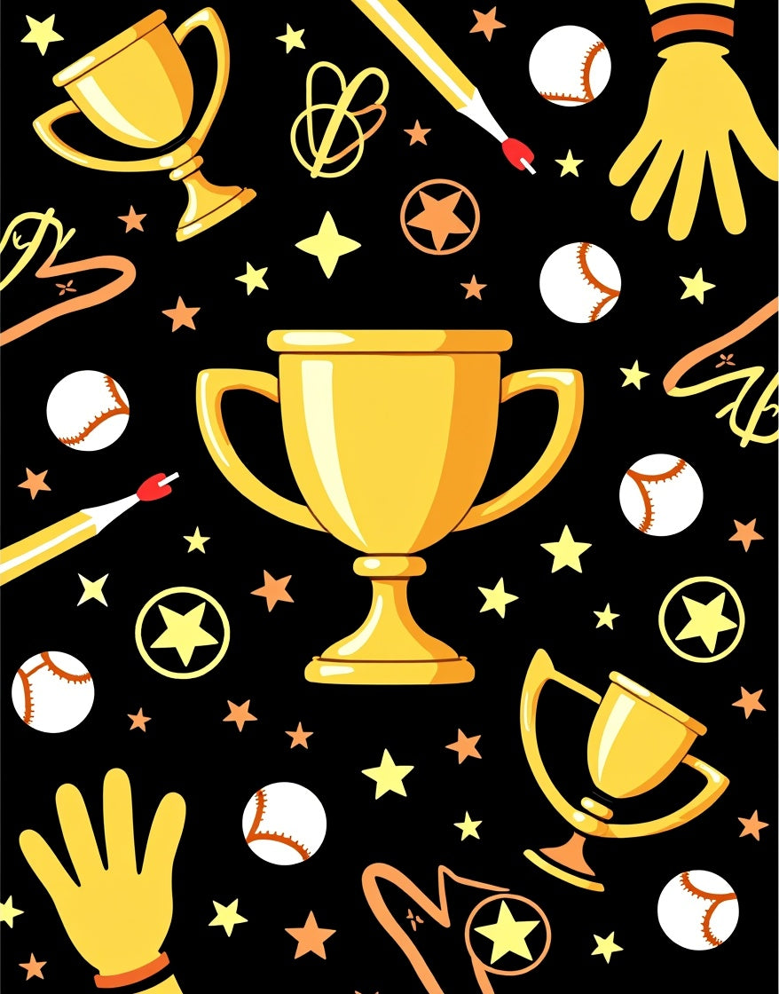 Golden Trophy Stars Baseball Celebration Rug