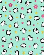 Playful Penguin Snowflakes Mint Green Rug