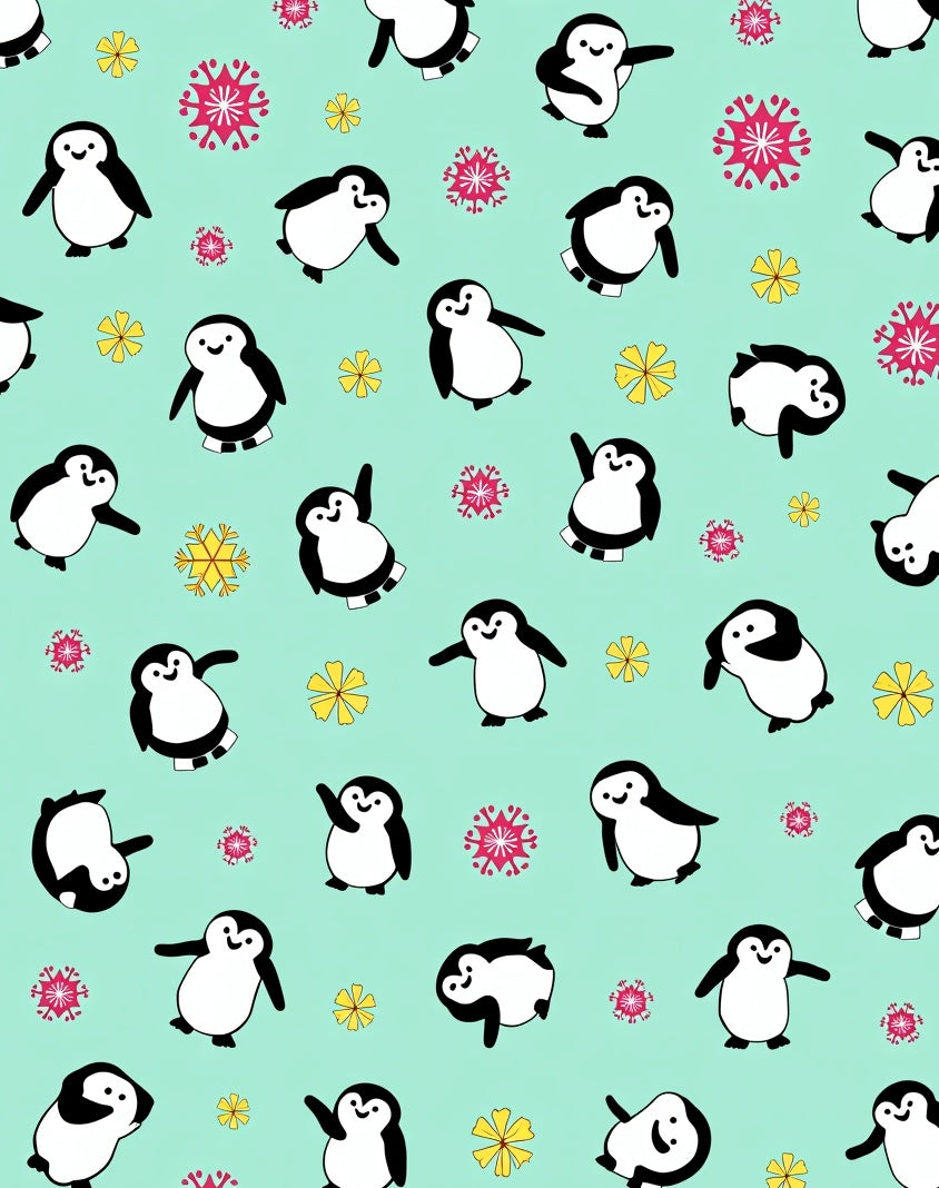 Playful Penguin Snowflakes Mint Green Rug