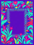 Vibrant Tropical Birds and Flowers Border Rug