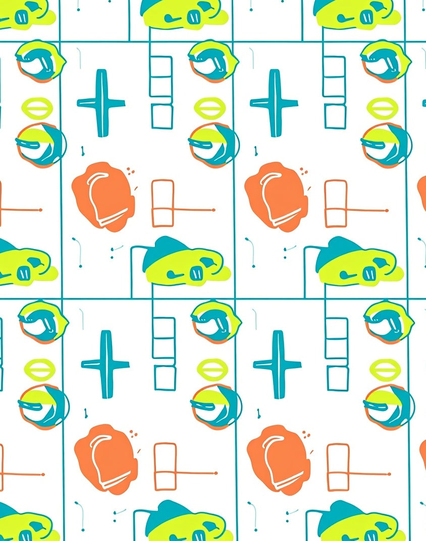 Playful Teal Orange Abstract Shapes Rug