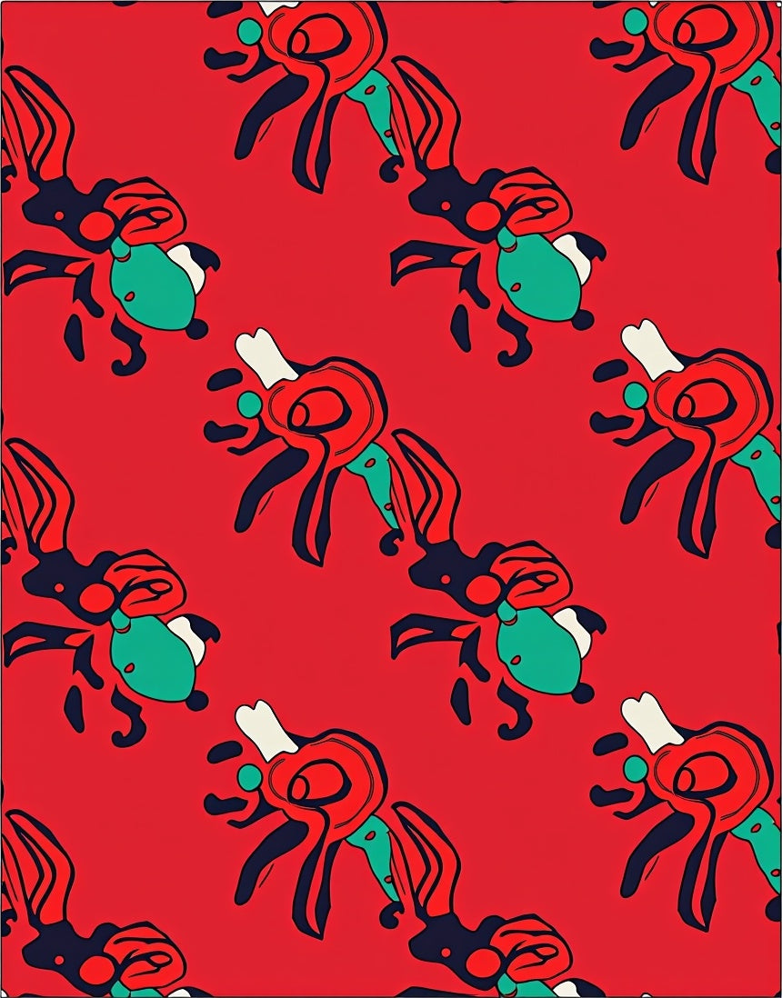 Bold Red Whimsical Creature Repeat Rug