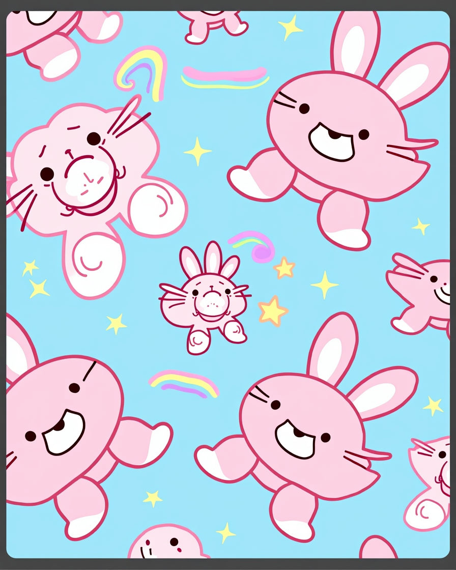 Pink Bunnies Stars Rainbows Aqua Rug