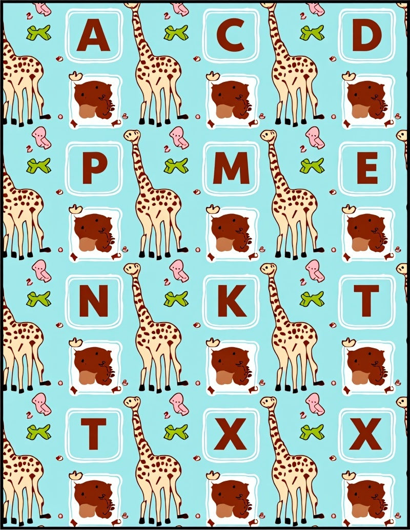 Whimsical Giraffe Alphabet Animals Rug