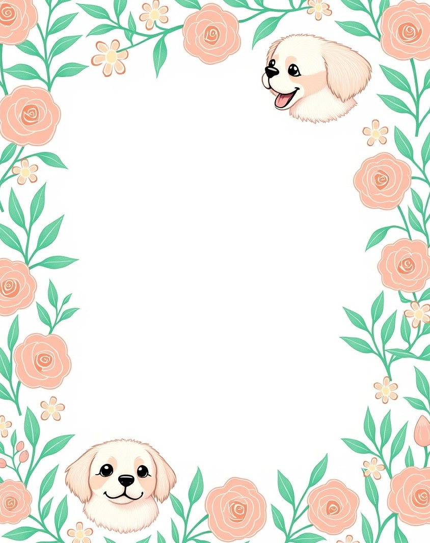 Peach Rose Garden Puppy Border Rug