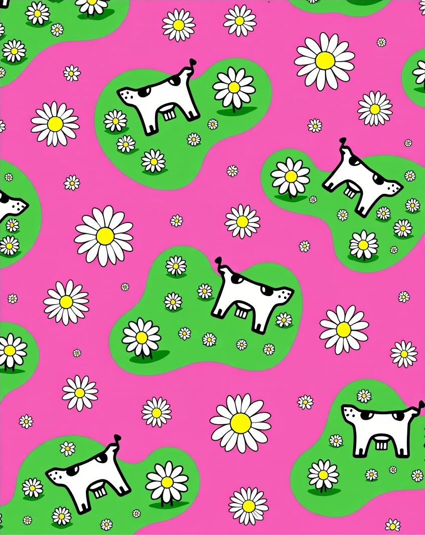 Pink Daisy Cow Meadow Rug