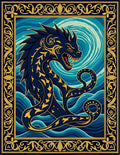 Deep Blue Golden Dragon Swirl Rug
