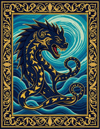 Deep Blue Golden Dragon Swirl Rug