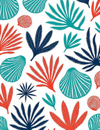 Coral Teal Navy Fan Shell Rug