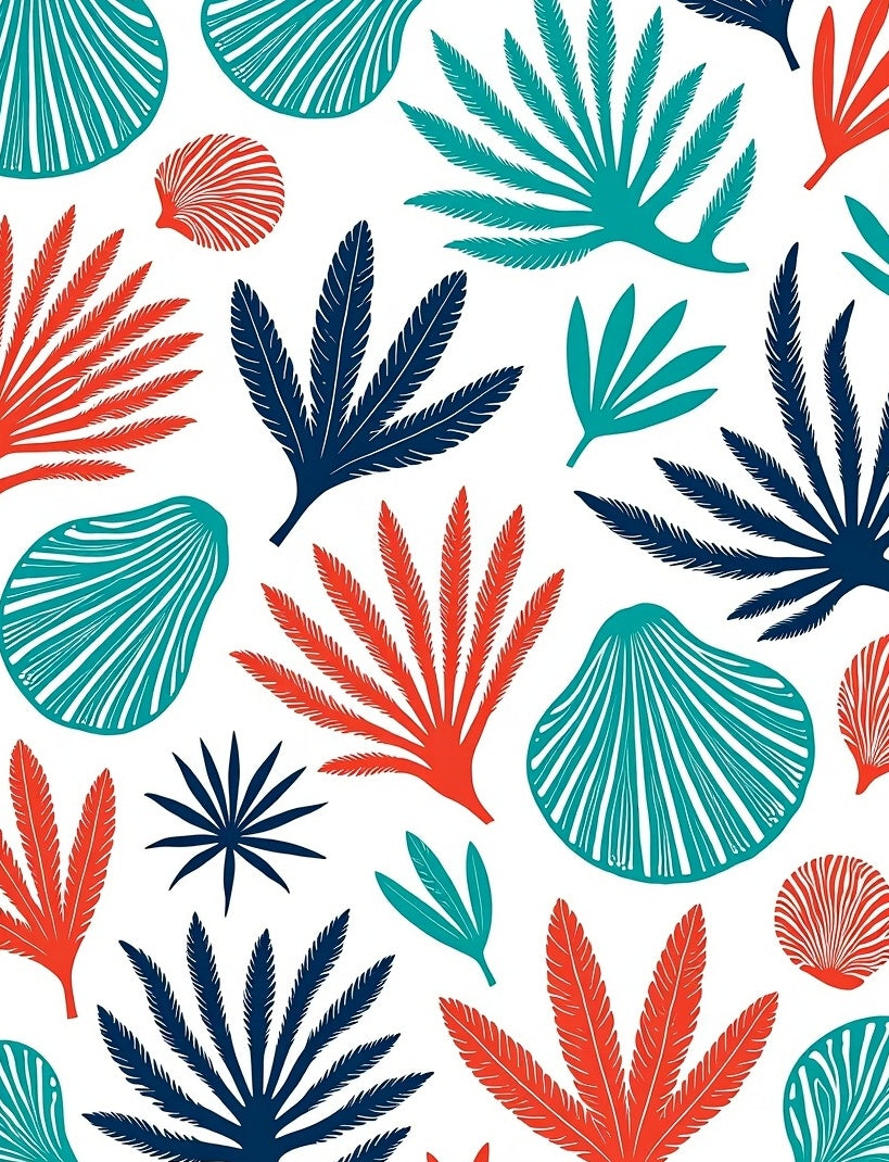 Coral Teal Navy Fan Shell Rug