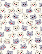 Kawaii Cream Gray Cats Face Collection Rug