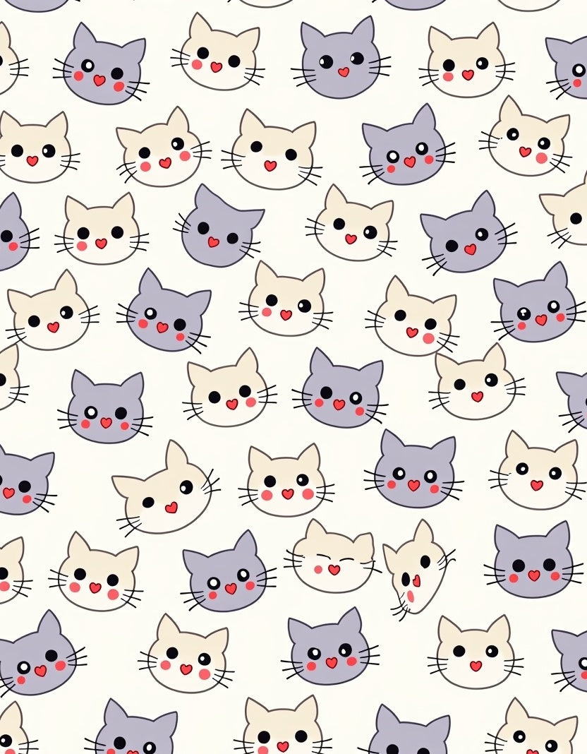 Kawaii Cream Gray Cats Face Collection Rug