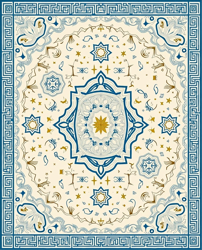 Ornate Teal and Gold Medallion Rug