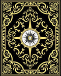 Gold Floral Compass Black Rug