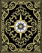 Gold Floral Compass Black Rug