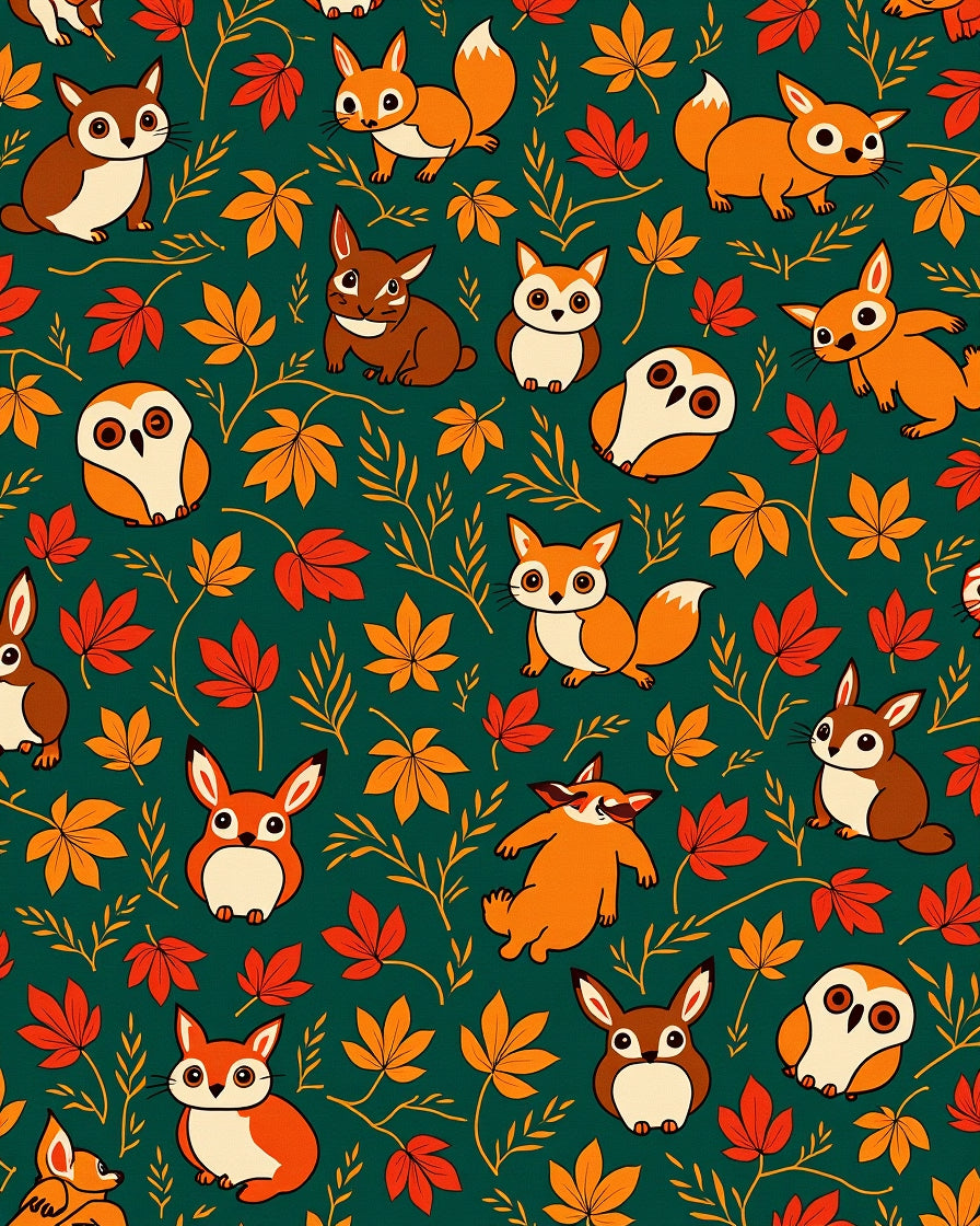 Cute Autumn Woodland Critters And Leaves Rug