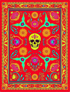 Vibrant Red Yellow Skull Floral Whimsy Rug