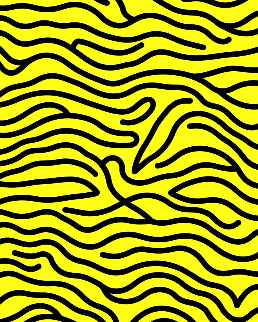 Yellow Black Abstract Curved Lines Rug