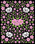 Playful Pink Floral Dog Scene Rug