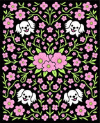 Playful Pink Floral Dog Scene Rug