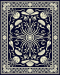 Dark Blue Cream Nautical Sunburst Rug