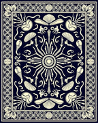 Dark Blue Cream Nautical Sunburst Rug