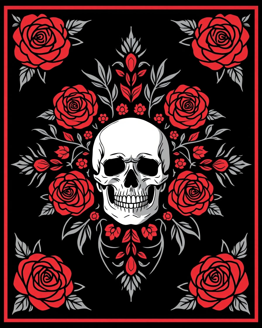 Dark Floral Skull Romance Rug