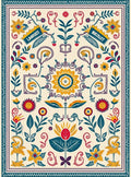 Yellow Red Blue Floral Folk Art Rug