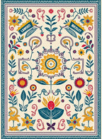 Yellow Red Blue Floral Folk Art Rug