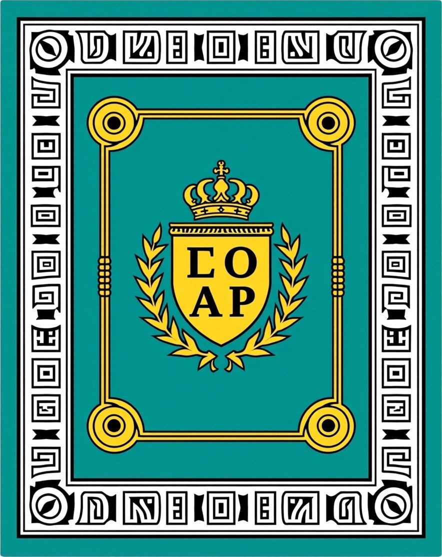 Turquoise Gold Crest Laurel Frame Rug