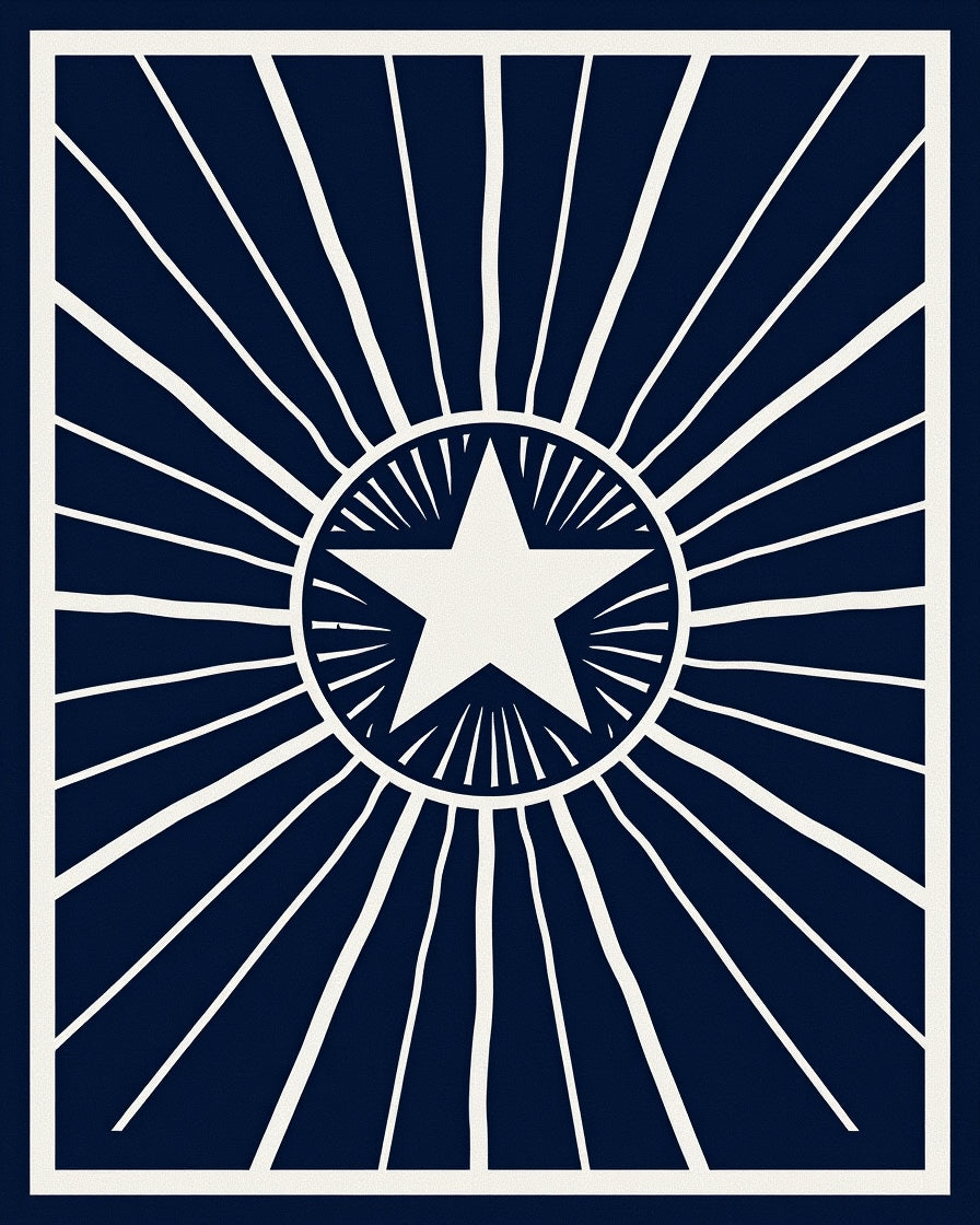 Navy White Radiant Star Burst Rug
