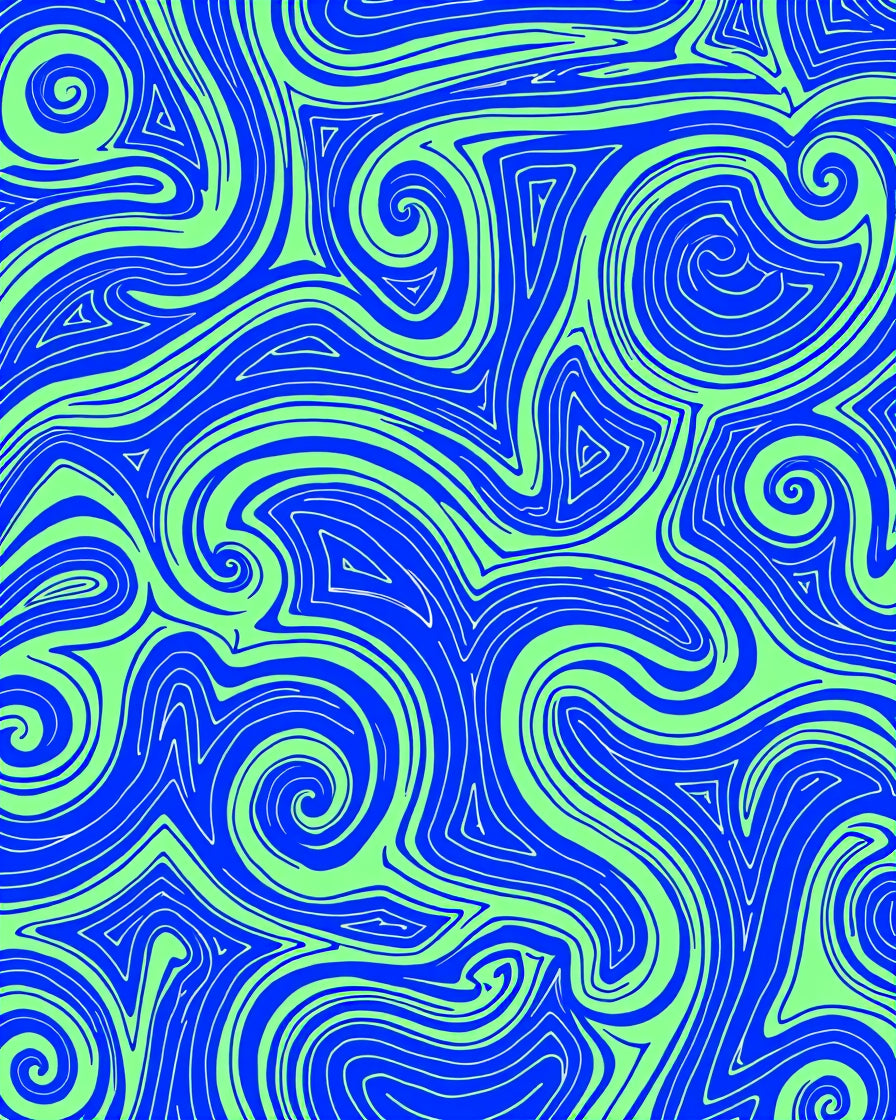 Dynamic Blue Swirl Triangles Rug