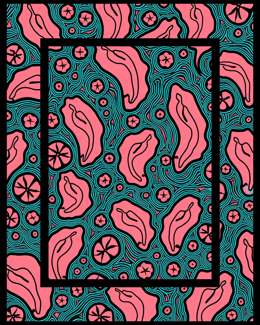 Coral Chili Pepper Teal Swirl Rug