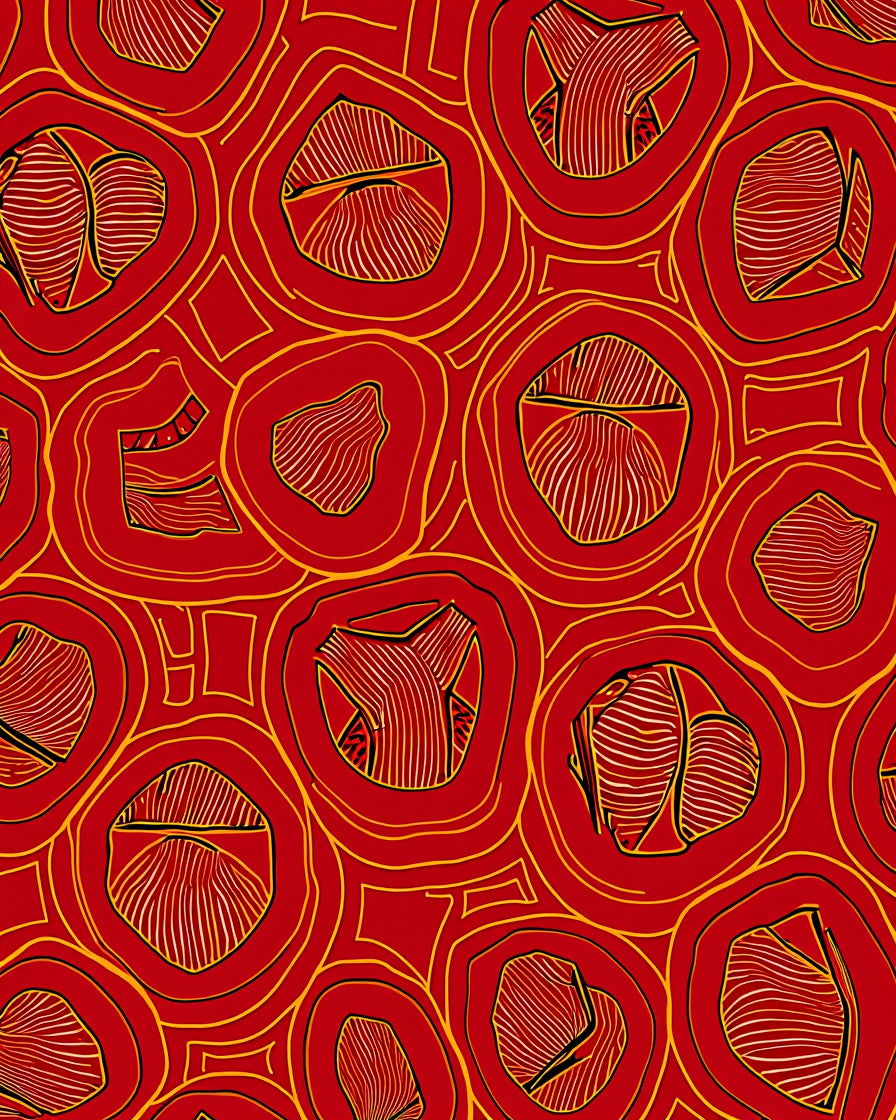 Crimson And Gold Organic Circles Rug