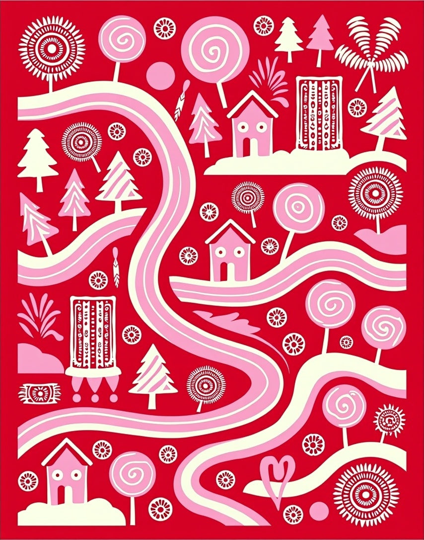 Whimsical Pink and Cream Candy World Rug