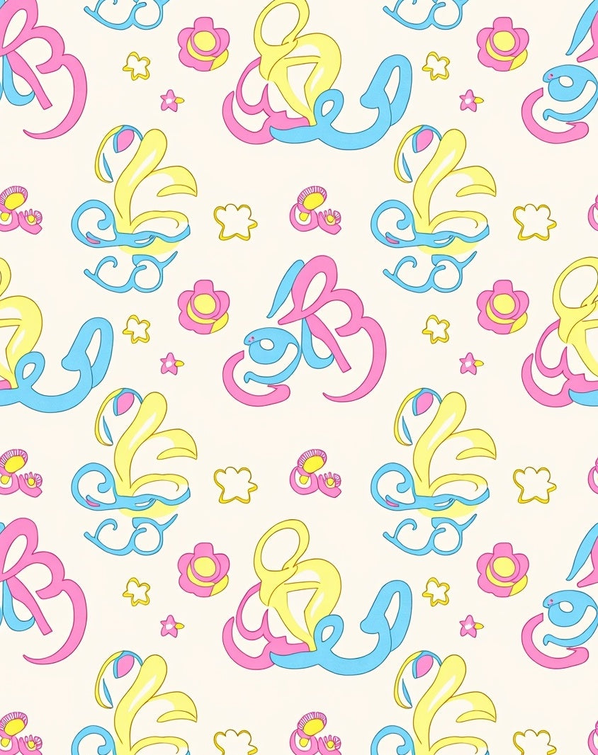 Whimsical Pink Yellow Blue Swirls Rug