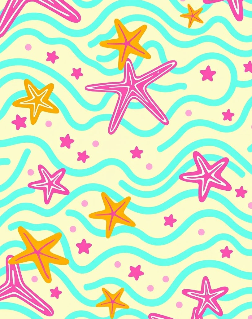 Bright Pink Orange Starfish Waves Rug