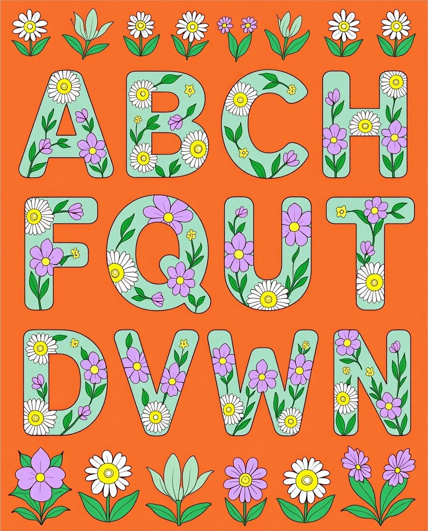 Groovy Floral Alphabet Orange Rug
