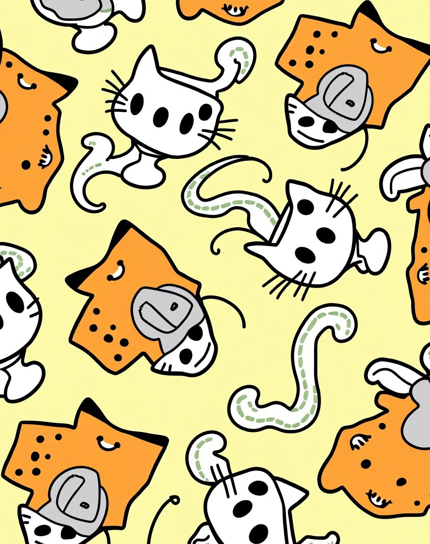 Playful Yellow Orange Cat Collage Rug