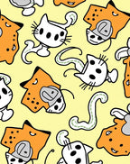 Playful Yellow Orange Cat Collage Rug