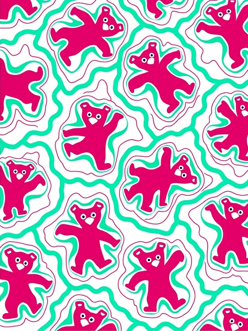Pink Teddy Bear Aqua Swirls Rug
