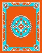 Vibrant Orange Teal Floral Medallion Rug