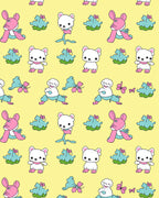 Pink White Cute Critters Yellow Background Rug