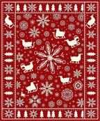 Red White Winter Sleigh Snowflake Trees Rug