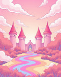 Whimsical Pink Castle Rainbow Path Rug